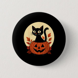 Chapa Redonda De 5 Cm Gato negro lindo de color y calabaza de Jack O Lan