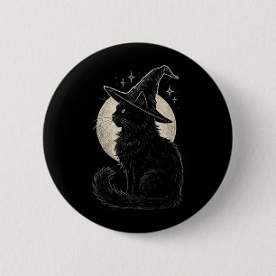 Chapa Redonda De 5 Cm Gato Negro Lindo Sombrero de Bruja Luna Retro Coqu