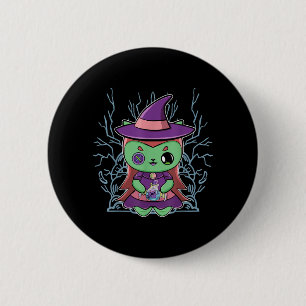 Chapa Redonda De 5 Cm Gato Negro Lindo Sombrero de Bruja Y Poción Mágica