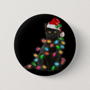 Chapa Redonda De 5 Cm Gato Negro Luces de Navidad Amante de los Gatos Na