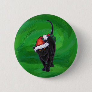 Chapa Redonda De 5 Cm Gato negro navidad en verde