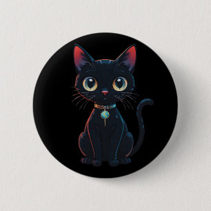 Chapa Redonda De 5 Cm Gato negro poco espeluznante