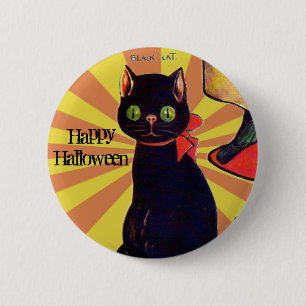 Chapa Redonda De 5 Cm Gato negro retro de Halloween 🎃