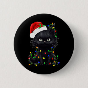 Chapa Redonda De 5 Cm Gato Negro Retro Luz de Navidad Gato Divertido Hom