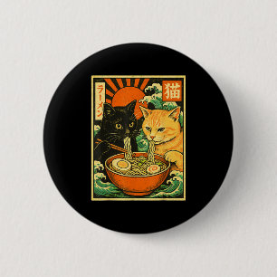 Chapa Redonda De 5 Cm Gato negro y bambalinas; gato Naranja bregando a l