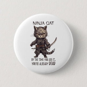 Chapa Redonda De 5 Cm Gato Ninja, japonés samurai kawaii Cat Tattoo Funn