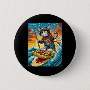 Chapa Redonda De 5 Cm Gato Ninja Surfando en una Tabla de Surf de Taco c