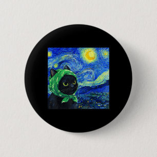 Chapa Redonda De 5 Cm Gato Noche Estrellada Van Gogh Diversión para Gato
