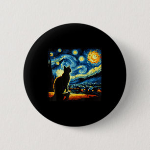 Chapa Redonda De 5 Cm Gato Noche Estrellada Van Gogh Gatito Pintura Arte