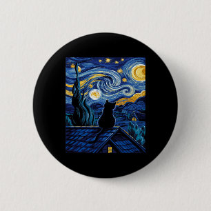 Chapa Redonda De 5 Cm Gato Noche Estrellada Van Gogh Gato Amante del Art