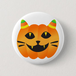Chapa Redonda De 5 Cm Gato-o'-Lantern de Halloween