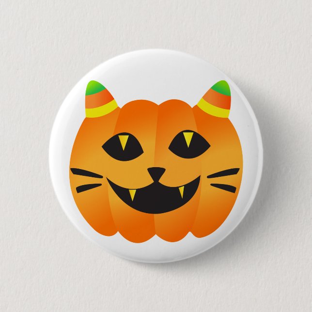 Chapa Redonda De 5 Cm Gato-o'-Lantern de Halloween (Anverso)