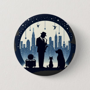 Chapa Redonda De 5 Cm Gato, perro, jazz