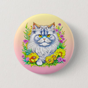 Chapa Redonda De 5 Cm Gato persa en flores personalizado