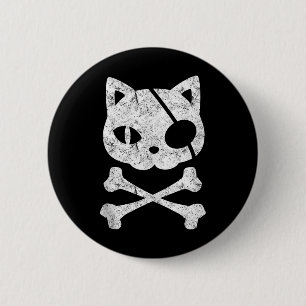 Chapa Redonda De 5 Cm Gato pirata vintage Kitten Halloween Skull Cross B