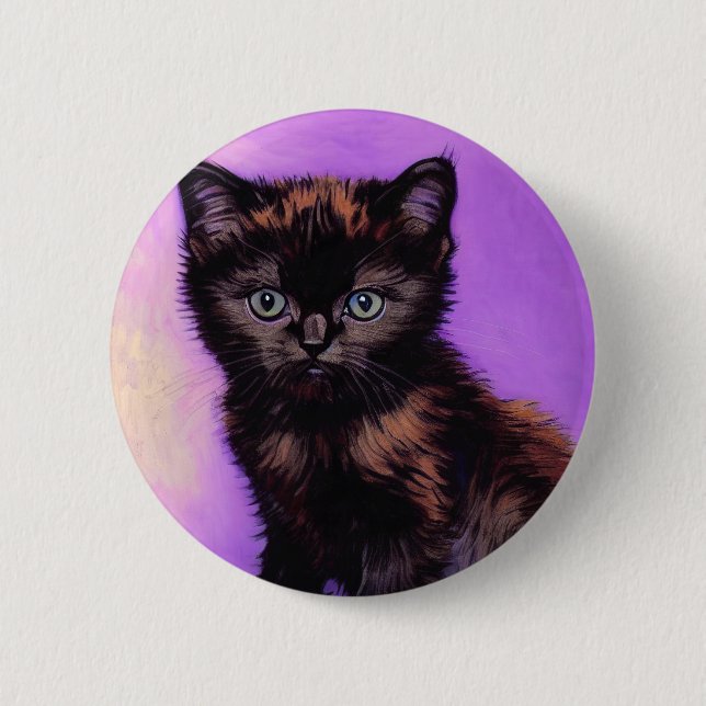 Chapa Redonda De 5 Cm Gato púrpura estilo Van Gogh (Anverso)