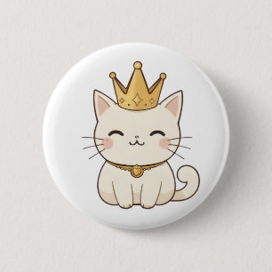 Chapa Redonda De 5 Cm Gato Real con Corona Dorada Diseño Kawaii