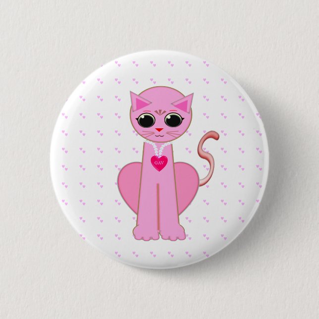 CHAPA REDONDA DE 5 CM GATO ROSA ADORABLE (Anverso)