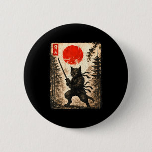 Chapa Redonda De 5 Cm Gato Samurái Japonés Hombres Niños Gráfico Anime