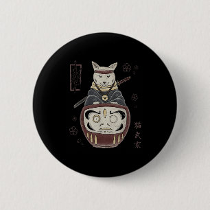 Chapa Redonda De 5 Cm Gato Samurai Ninja Japonés En Daruma Tradicional T
