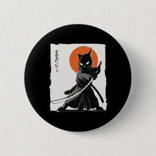 Chapa Redonda De 5 Cm Gato Samurai Vintage Ukiyo-e Funny Warrier Cat Man