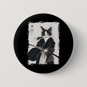 Chapa Redonda De 5 Cm Gato samurai vintage Ukiyo E Guay Gato guerrero Ja
