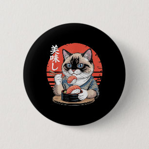 Chapa Redonda De 5 Cm Gato siamés japonés comiendo sushi Kawaii Anime Ca