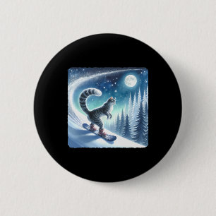 Chapa Redonda De 5 Cm Gato Snowboard En La Pendiente Polvorienta. Nieve