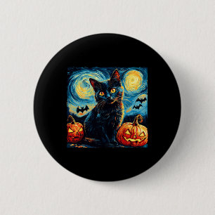 Chapa Redonda De 5 Cm Gato Starry Night Van Gogh Cat Lover Bats