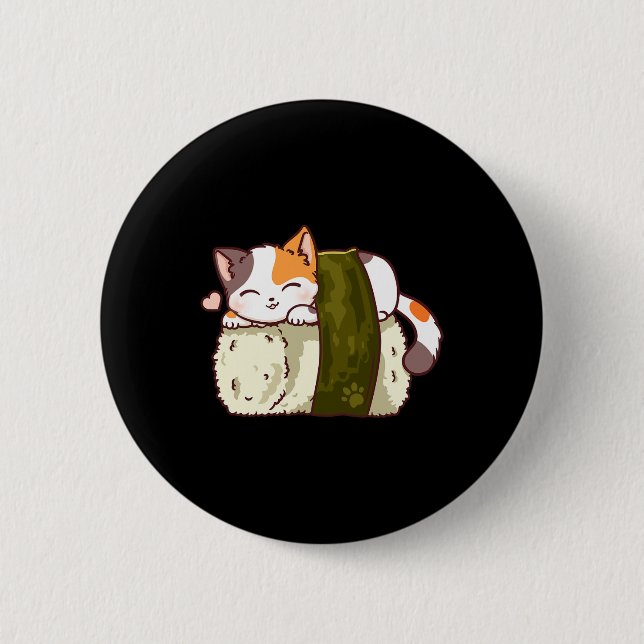Chapa Redonda De 5 Cm Gato sushi Kawaii Anime Neko Japonés (Anverso)