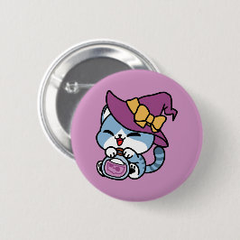 Chapa Redonda De 5 Cm Gato Tabby de Halloween – Arte de Sombrero de Bruj