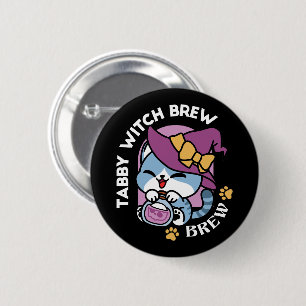 Chapa Redonda De 5 Cm Gato Tabby de Halloween – Arte de Sombrero de Bruj