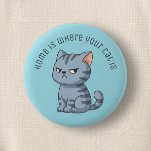 Chapa Redonda De 5 Cm Gato Tabby Gris Malhumorado Texto Personalizado Az