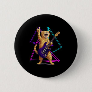 Chapa Redonda De 5 Cm Gato tocando guitarra estrella de rock rock and ro