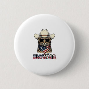 Chapa Redonda De 5 Cm Gato Vaquero Patriótico Mewica Diseño Vector Vinta