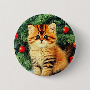 Chapa Redonda De 5 Cm Gato vintage de Navidad