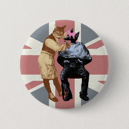 Chapa Redonda De 5 Cm Gato y perro del peluquero del vintage