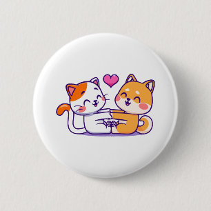 Chapa Redonda De 5 Cm Gato y Shiba Inu