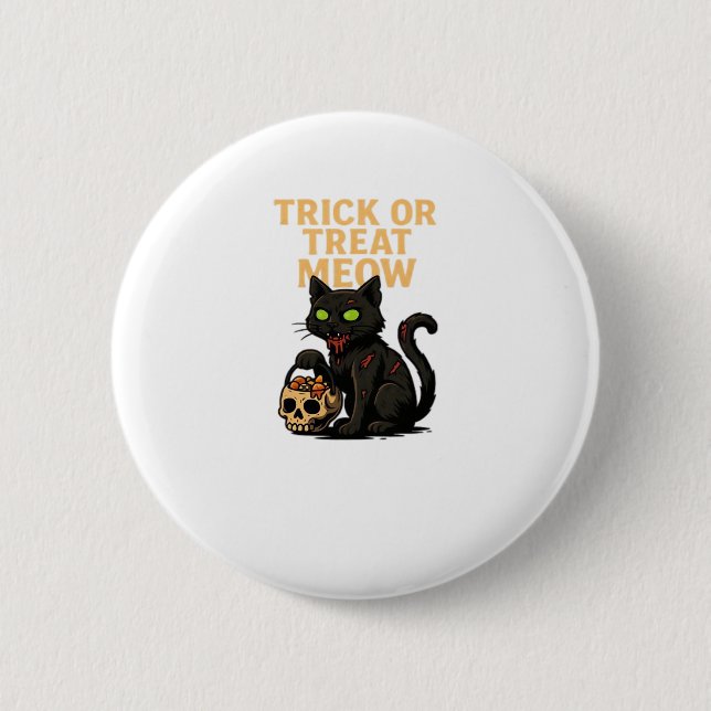 Chapa Redonda De 5 Cm Gato zombi - Diseño de Halloween Trick o Tret Meow (Anverso)