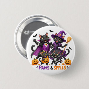 Chapa Redonda De 5 Cm Gatos adorables de Halloween con patas y hechizos