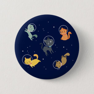 Chapa Redonda De 5 Cm Gatos astronautas en el espacio