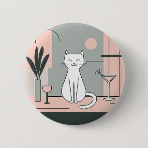Chapa Redonda De 5 Cm gatos blancos fiesta cóctel estilo retro