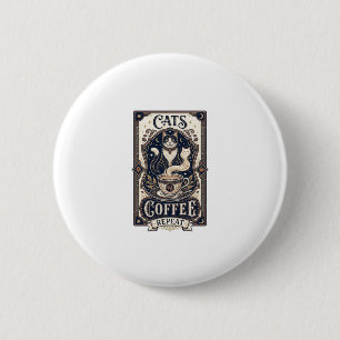Chapa Redonda De 5 Cm Gatos Café Repetir Gato Café Arte Vector Vintage S