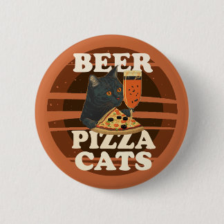 Chapa Redonda De 5 Cm Gatos de cerveza y pizza: gráfico retro de puesta