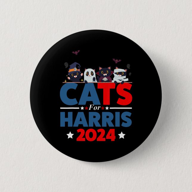 Chapa Redonda De 5 Cm Gatos De Harris 2024 - Halloween Kamala Harris (Anverso)
