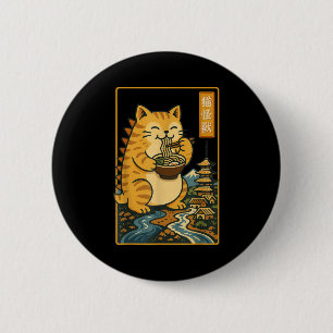 Chapa Redonda De 5 Cm Gatos divertidos Catzilla Anime Ramen Gato japonés