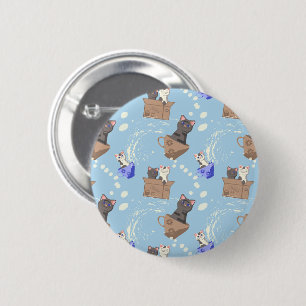 Chapa Redonda De 5 Cm Gatos en caja y gotas de leche en azul