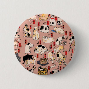 Chapa Redonda De 5 Cm Gatos japoneses Ukiyo-e divertidos