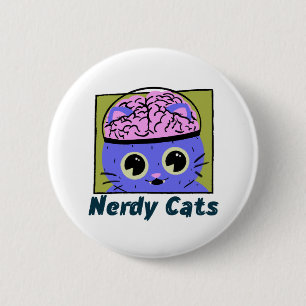 Chapa Redonda De 5 Cm Gatos Nerdy, diseño cerebral