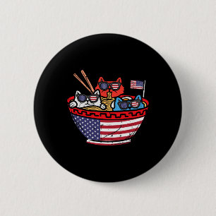 Chapa Redonda De 5 Cm Gatos Ramen Anime Bandera Americana Usa Divertido